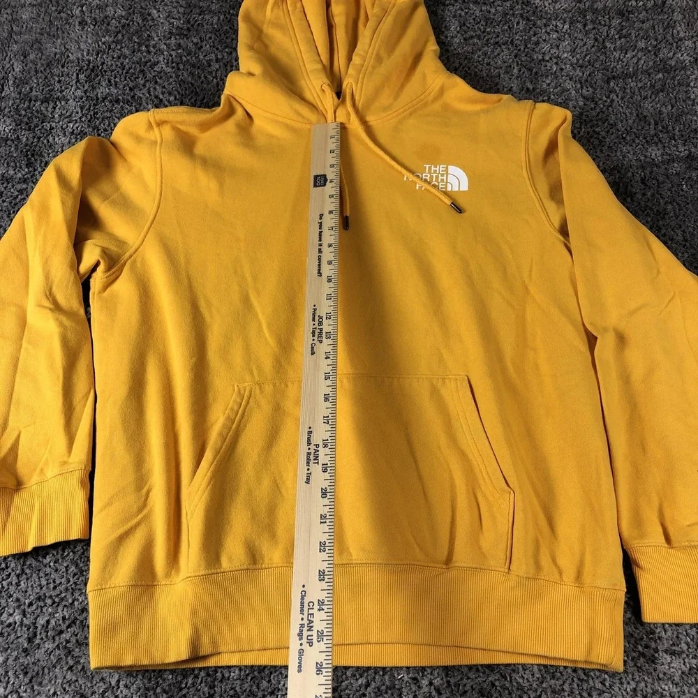 The North Face Hoodie Mens Large Yellow Graphic Fleece Pullover Back Logo